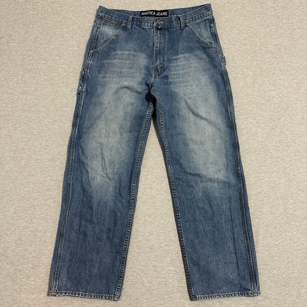 Nautica Jeans Carpenter Denim Pants Medium Wash Vintage 90s Y2K Blue Mens 34x30